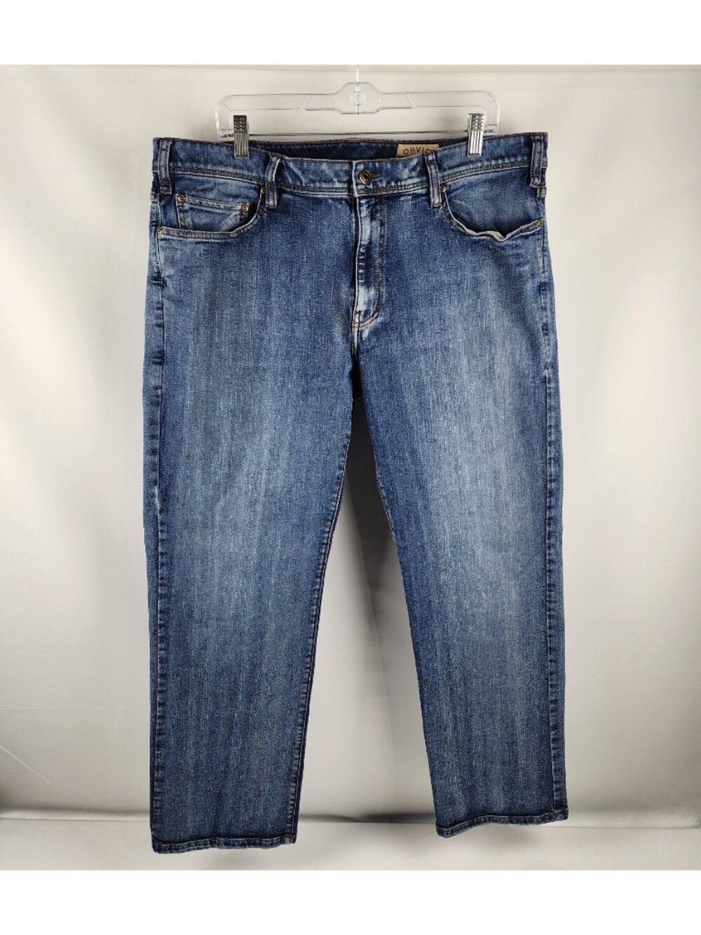 Orvis Jeans Mens 38x30 Navy Blue Straight Leg 5 Pocket Denim